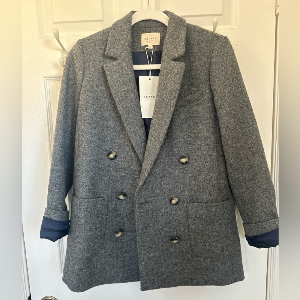 Sezane Michele Gray Women's Double-Breasted Blazer - NWT